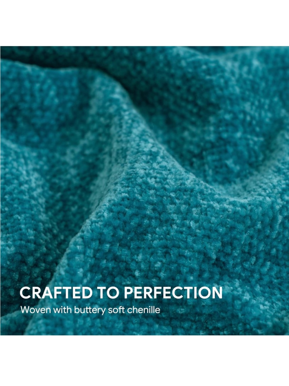 Plush Teal Chenille Throw with Decorative Fringe - Picture 5 of 6